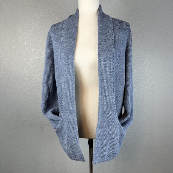Peruvian Link Alpaca Collection Open Front Cardigan OS Chambray Blue Pockets - Picture 6 of 9